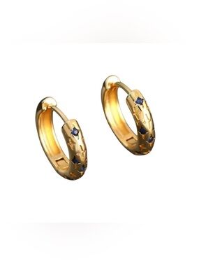 14k Gold Plated Star and Sapphire Huggie Hoop Earrings